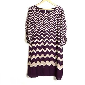 Luxology purple and tan chevron print shift dress